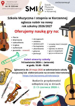 Miniaturka artykułu Rekrutacja do Szkoły Muzycznej I stopnia w Korzennej